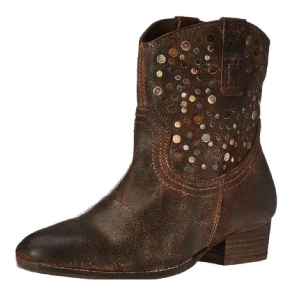Diba True Flying Solo Brown Leather Studded Ankle Cowgirl Western Boots Size 10